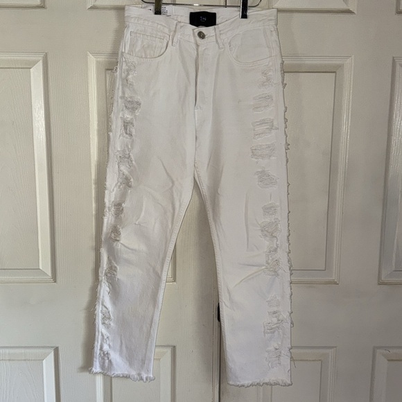 NWT 3 x 1 White Boyfriend Higher Ground Ripped Crop Jeans - Picture 5 of 12